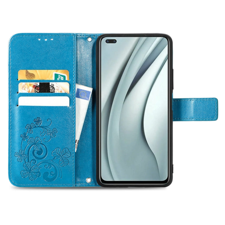 For Infinix Note 8 Four-leaf Clasp Embossed Buckle Mobile Phone Protection Leather Case with Lanyard & Card Slot & Wallet & Bracket Function