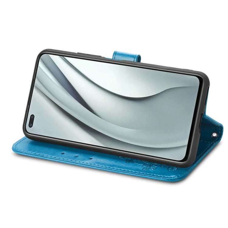 For Infinix Note 8 Four-leaf Clasp Embossed Buckle Mobile Phone Protection Leather Case with Lanyard & Card Slot & Wallet & Bracket Function