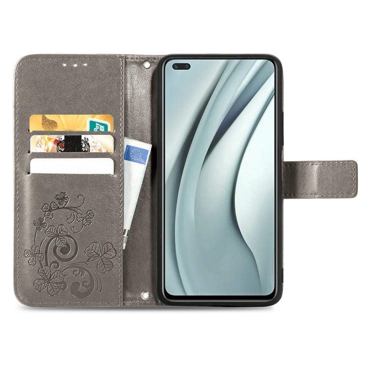 For Infinix Note 8 Four-leaf Clasp Embossed Buckle Mobile Phone Protection Leather Case with Lanyard & Card Slot & Wallet & Bracket Function