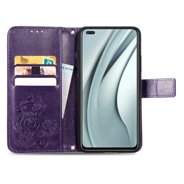 For Infinix Note 8 Four-leaf Clasp Embossed Buckle Mobile Phone Protection Leather Case with Lanyard & Card Slot & Wallet & Bracket Function