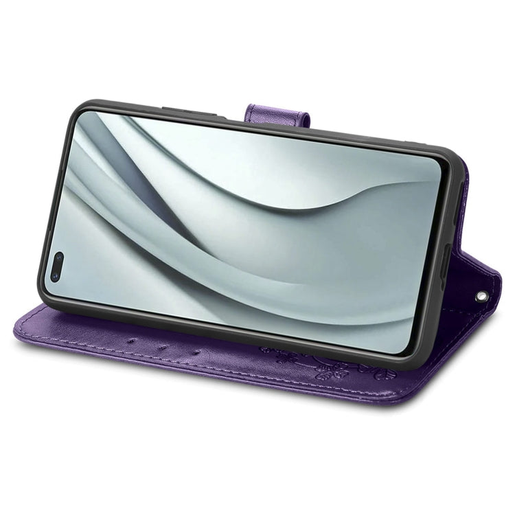 For Infinix Note 8 Four-leaf Clasp Embossed Buckle Mobile Phone Protection Leather Case with Lanyard & Card Slot & Wallet & Bracket Function