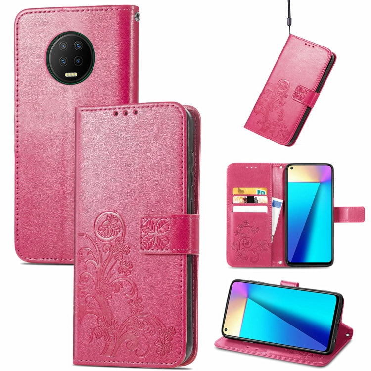 For Infinix Note 7 Four-leaf Clasp Embossed Buckle Mobile Phone Protection Leather Case with Lanyard & Card Slot & Wallet & Bracket Function