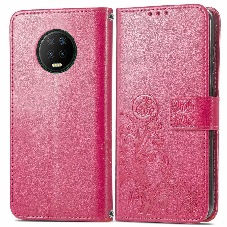 For Infinix Note 7 Four-leaf Clasp Embossed Buckle Mobile Phone Protection Leather Case with Lanyard & Card Slot & Wallet & Bracket Function