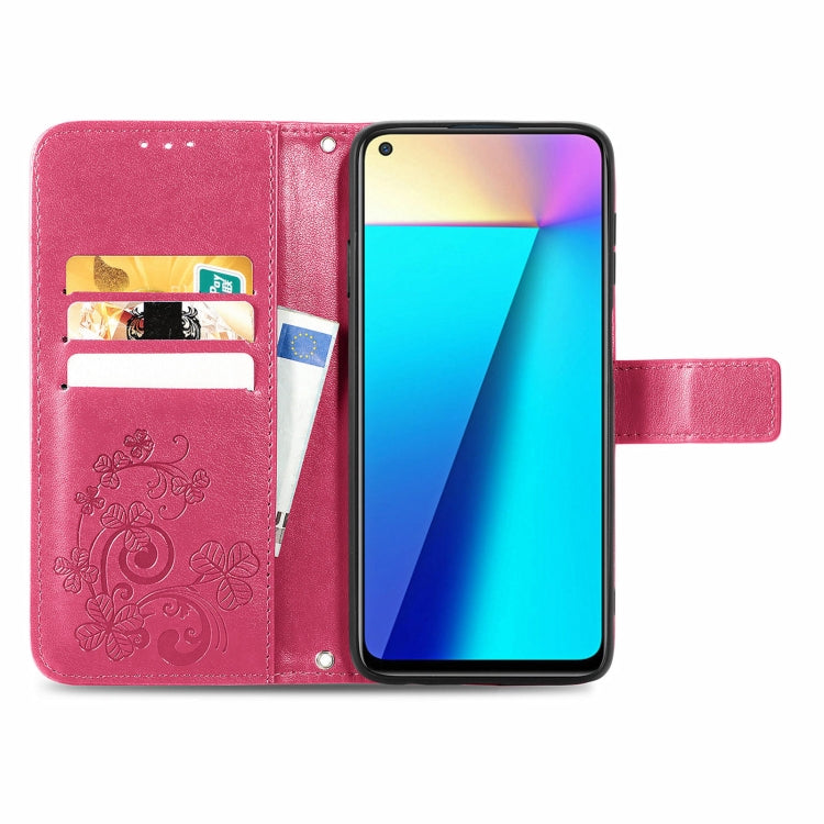 For Infinix Note 7 Four-leaf Clasp Embossed Buckle Mobile Phone Protection Leather Case with Lanyard & Card Slot & Wallet & Bracket Function