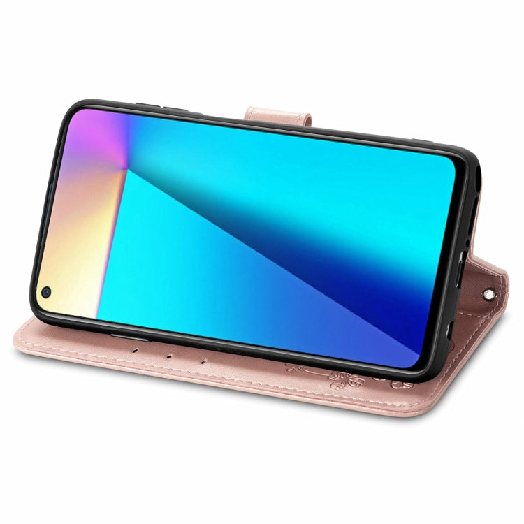 For Infinix Note 7 Four-leaf Clasp Embossed Buckle Mobile Phone Protection Leather Case with Lanyard & Card Slot & Wallet & Bracket Function