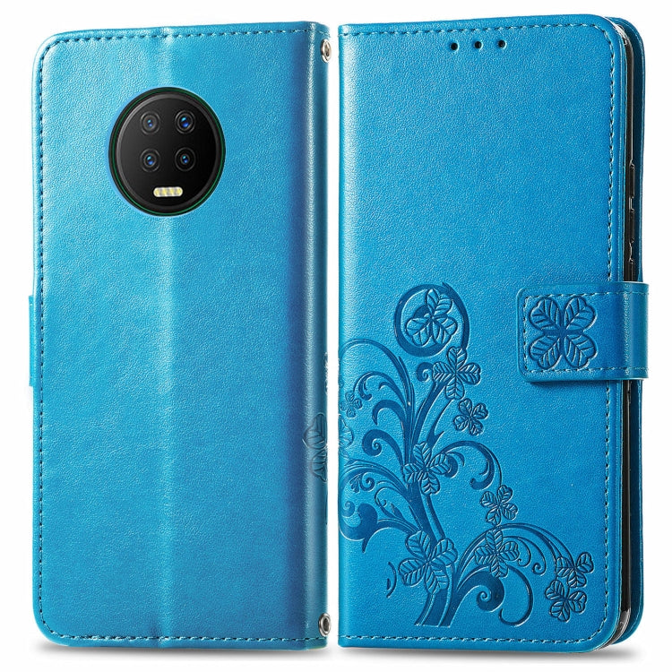 For Infinix Note 7 Four-leaf Clasp Embossed Buckle Mobile Phone Protection Leather Case with Lanyard & Card Slot & Wallet & Bracket Function