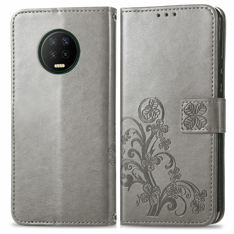 For Infinix Note 7 Four-leaf Clasp Embossed Buckle Mobile Phone Protection Leather Case with Lanyard & Card Slot & Wallet & Bracket Function