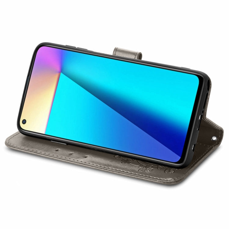 For Infinix Note 7 Four-leaf Clasp Embossed Buckle Mobile Phone Protection Leather Case with Lanyard & Card Slot & Wallet & Bracket Function