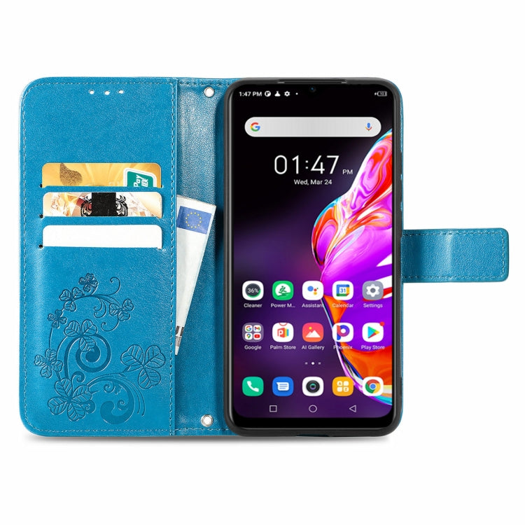 For Infinix HOT 10T Four-leaf Clasp Embossed Buckle Mobile Phone Protection Leather Case with Lanyard & Card Slot & Wallet & Bracket Function