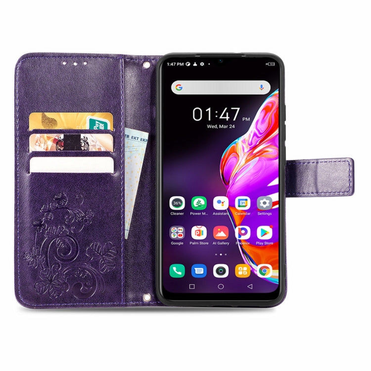 For Infinix HOT 10T Four-leaf Clasp Embossed Buckle Mobile Phone Protection Leather Case with Lanyard & Card Slot & Wallet & Bracket Function