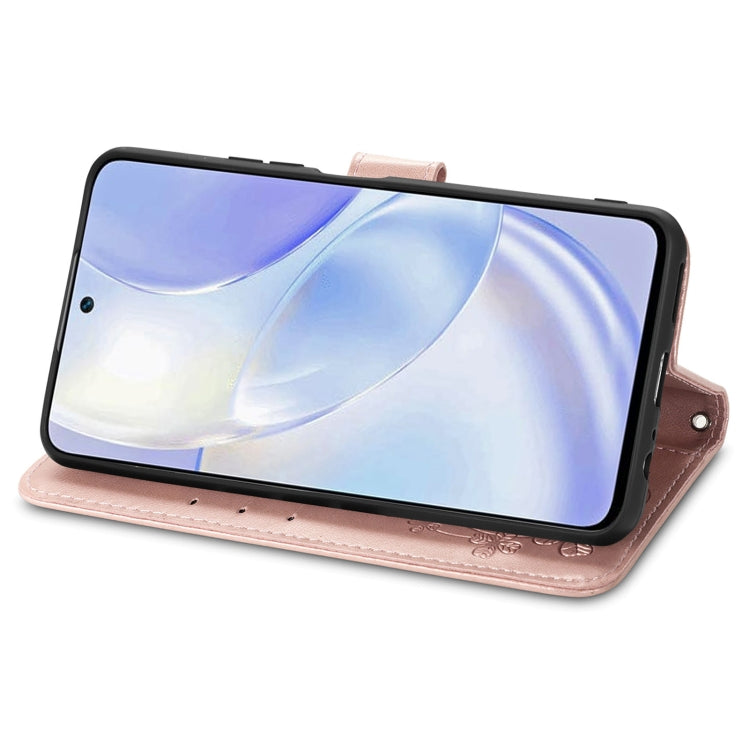 For Huawei nova 8 SE Youth Four-leaf Clasp Embossed Buckle Mobile Phone Protection Leather Case with Lanyard & Card Slot & Wallet & Bracket Function