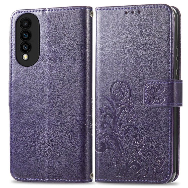 For Huawei nova 8 SE Youth Four-leaf Clasp Embossed Buckle Mobile Phone Protection Leather Case with Lanyard & Card Slot & Wallet & Bracket Function