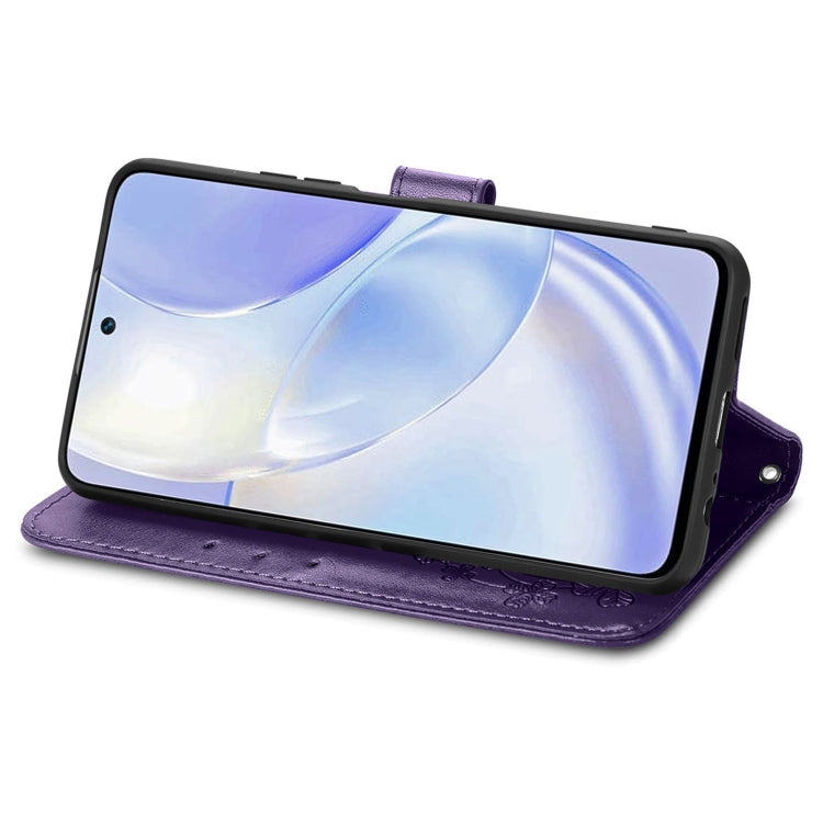 For Huawei nova 8 SE Youth Four-leaf Clasp Embossed Buckle Mobile Phone Protection Leather Case with Lanyard & Card Slot & Wallet & Bracket Function