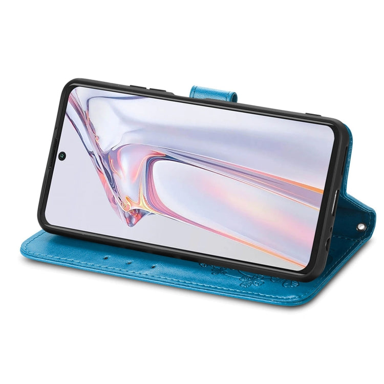 For Blackview A100 Four-leaf Clasp Embossed Buckle Mobile Phone Protection Leather Case with Lanyard & Card Slot & Wallet & Bracket Function