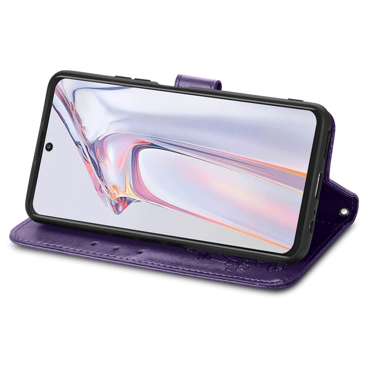 For Blackview A100 Four-leaf Clasp Embossed Buckle Mobile Phone Protection Leather Case with Lanyard & Card Slot & Wallet & Bracket Function