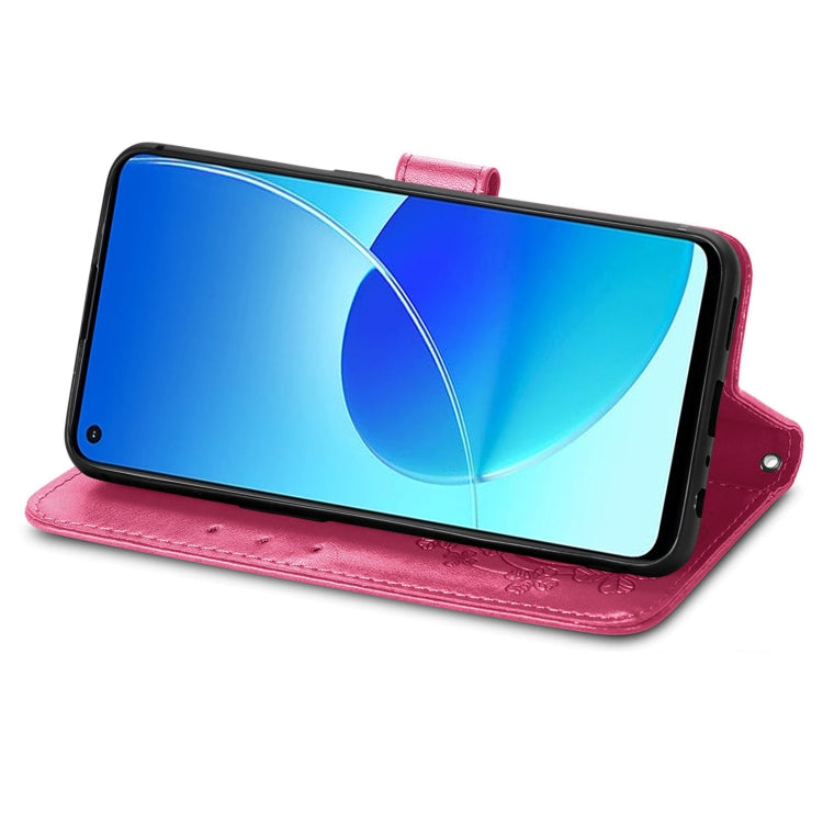 For OPPO Reno6 Z Four-leaf Clasp Embossed Buckle Mobile Phone Protection Leather Case with Lanyard & Card Slot & Wallet & Bracket Function