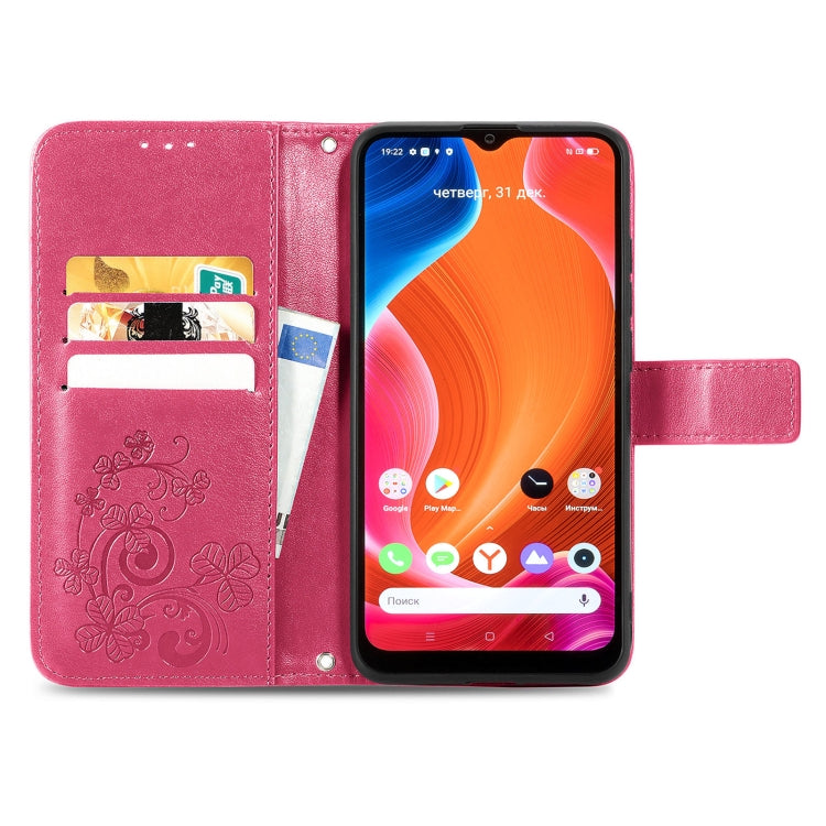 For OPPO Realme C20 Four-leaf Clasp Embossed Buckle Mobile Phone Protection Leather Case with Lanyard & Card Slot & Wallet & Bracket Function