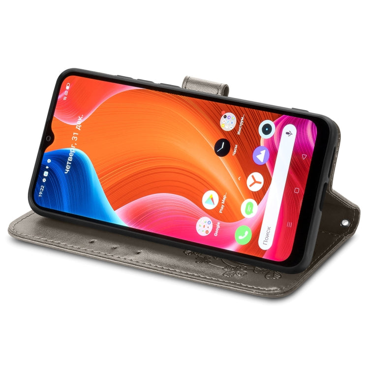 For OPPO Realme C20 Four-leaf Clasp Embossed Buckle Mobile Phone Protection Leather Case with Lanyard & Card Slot & Wallet & Bracket Function