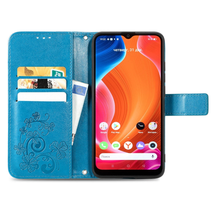 For OPPO Realme C20 Four-leaf Clasp Embossed Buckle Mobile Phone Protection Leather Case with Lanyard & Card Slot & Wallet & Bracket Function