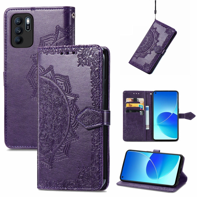 For OPPO Reno6 Z Mandala Embossing Pattern Horizontal Flip Leather Case with Holder & Card Slots & Wallet & Lanyard