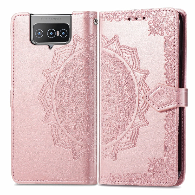 For Asus Zenfone 8 Flip Mandala Embossing Pattern Horizontal Flip Leather Case with Holder & Card Slots & Wallet & Lanyard