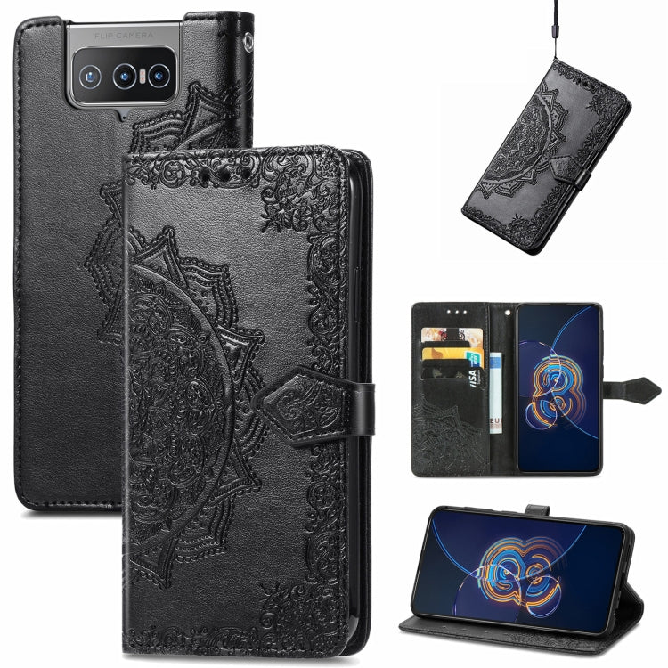 For Asus Zenfone 8 Flip Mandala Embossing Pattern Horizontal Flip Leather Case with Holder & Card Slots & Wallet & Lanyard