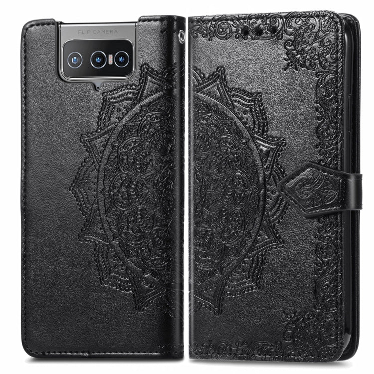 For Asus Zenfone 8 Flip Mandala Embossing Pattern Horizontal Flip Leather Case with Holder & Card Slots & Wallet & Lanyard