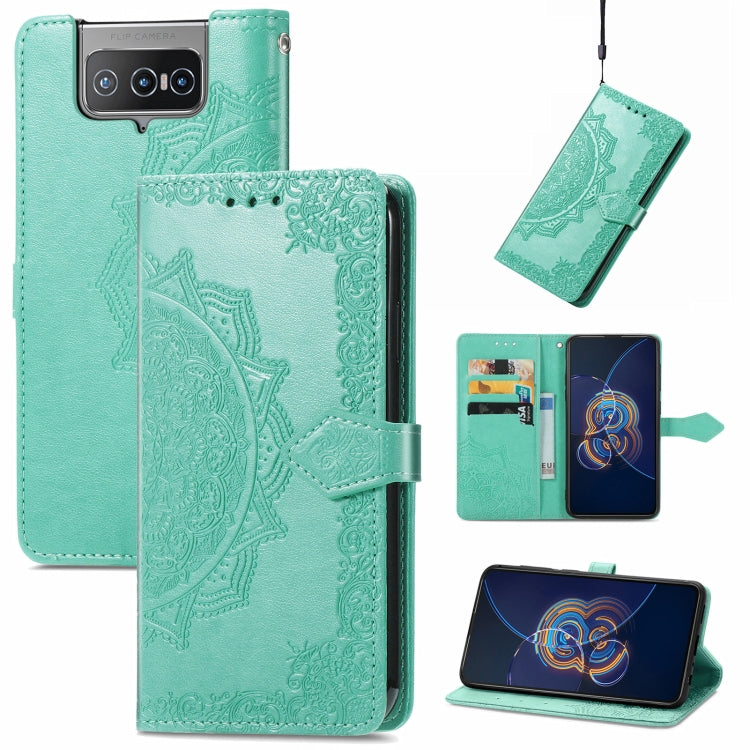 For Asus Zenfone 8 Flip Mandala Embossing Pattern Horizontal Flip Leather Case with Holder & Card Slots & Wallet & Lanyard
