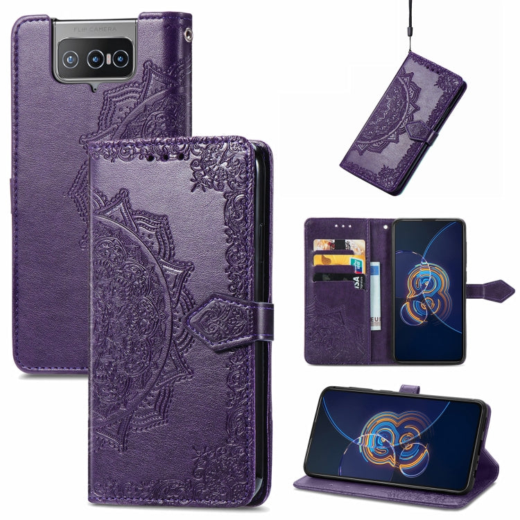For Asus Zenfone 8 Flip Mandala Embossing Pattern Horizontal Flip Leather Case with Holder & Card Slots & Wallet & Lanyard