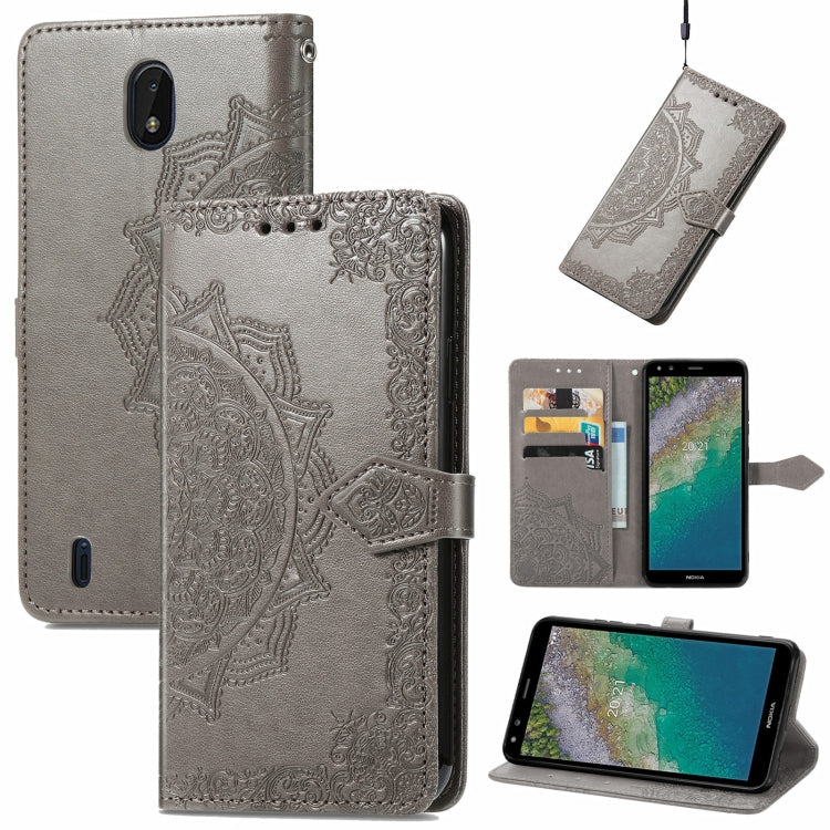 For Nokia C01 Plus Mandala Embossing Pattern Horizontal Flip Leather Case with Holder & Card Slots & Wallet & Lanyard