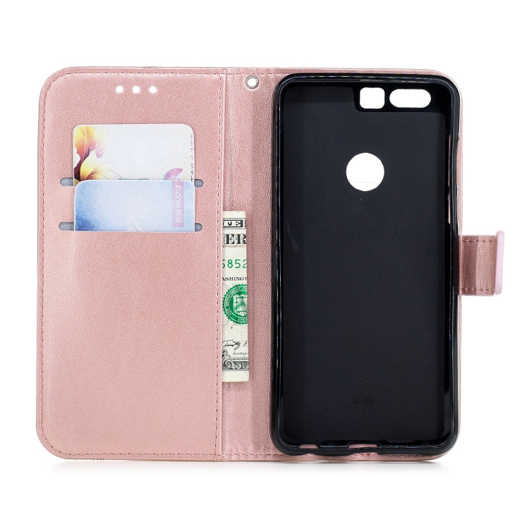 Diamond Encrusted Butterflies Love Flowers Pattern Horizontal Flip Leather Case for Huawei Honor 8 , withHolder & Card Slots & Wallet & Lanyard