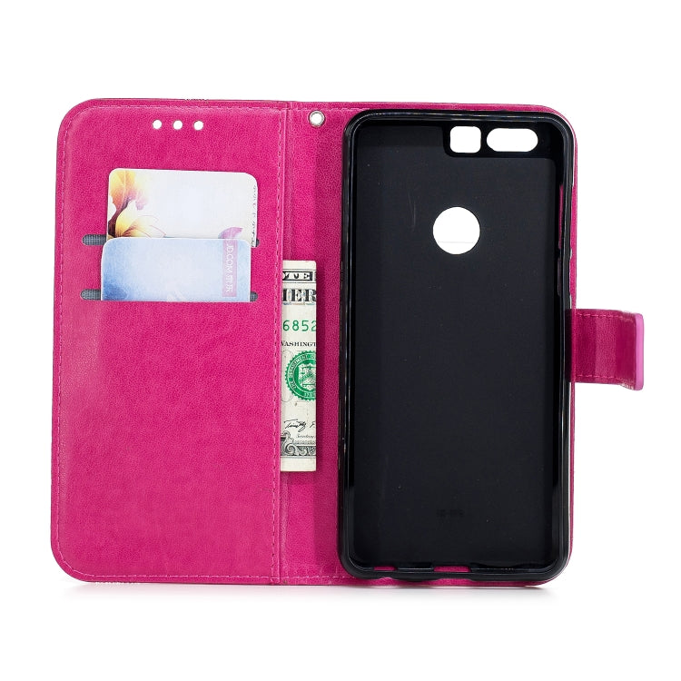 Diamond Encrusted Butterflies Love Flowers Pattern Horizontal Flip Leather Case for Huawei Honor 8 , withHolder & Card Slots & Wallet & Lanyard