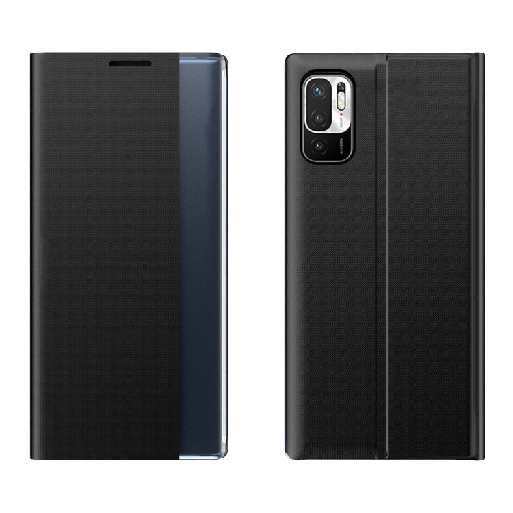 For Xiaomi Redmi Note 10 5G / Poco M3 Pro Side Window Display Magnetic Suction Plain Grain Flip PU Leather + PC Case with Holder