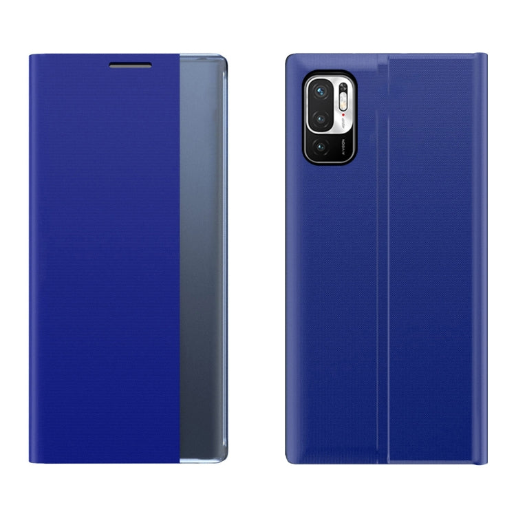 For Xiaomi Redmi Note 10 5G / Poco M3 Pro Side Window Display Magnetic Suction Plain Grain Flip PU Leather + PC Case with Holder