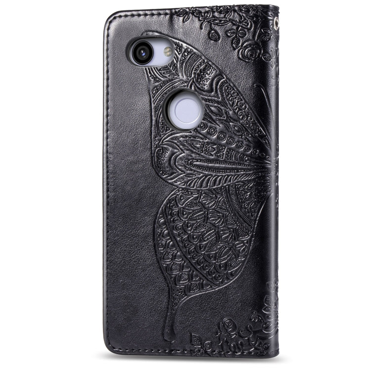 Butterfly Love Flowers Embossing Horizontal Flip Leather Case for Google Pixel 3A XL, with Holder & Card Slots & Wallet & Lanyard