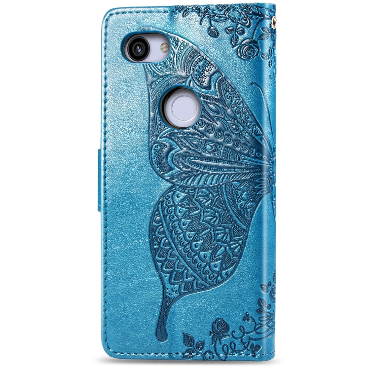 Butterfly Love Flowers Embossing Horizontal Flip Leather Case for Google Pixel 3A XL, with Holder & Card Slots & Wallet & Lanyard