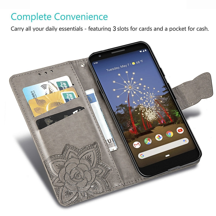 Butterfly Love Flowers Embossing Horizontal Flip Leather Case for Google Pixel 3A XL, with Holder & Card Slots & Wallet & Lanyard