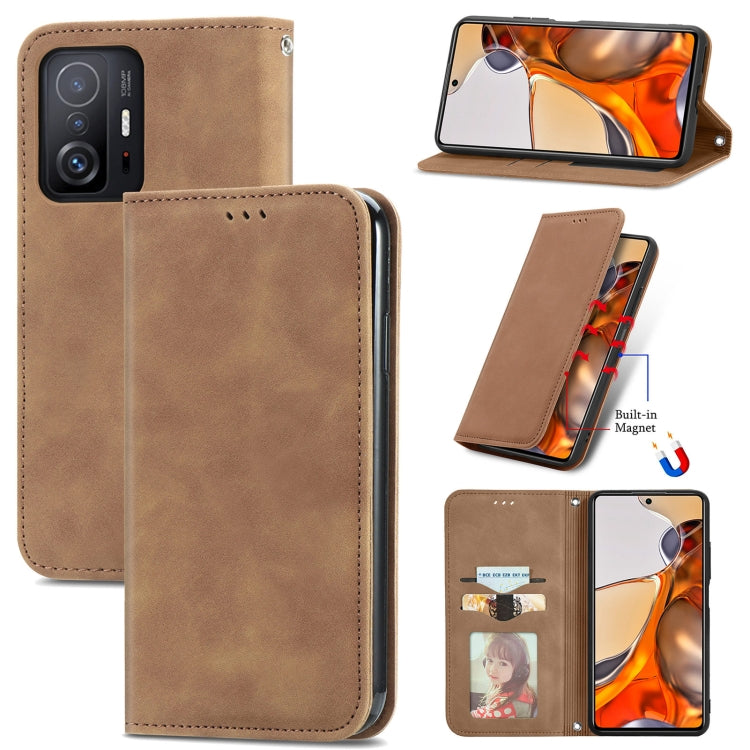For Xiaomi Mi 11T / 11T Pro Retro Skin Feel Magnetic Horizontal Flip Leather Case with Holder & Card Slots & Wallet & Photo Frame