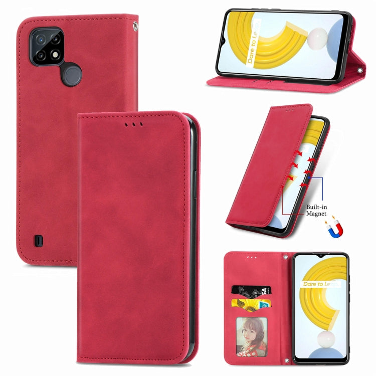 For OPPO Realme C21Y Retro Skin Feel Magnetic Horizontal Flip Leather Case With Holder & Card Slots & Wallet & Photo Frame