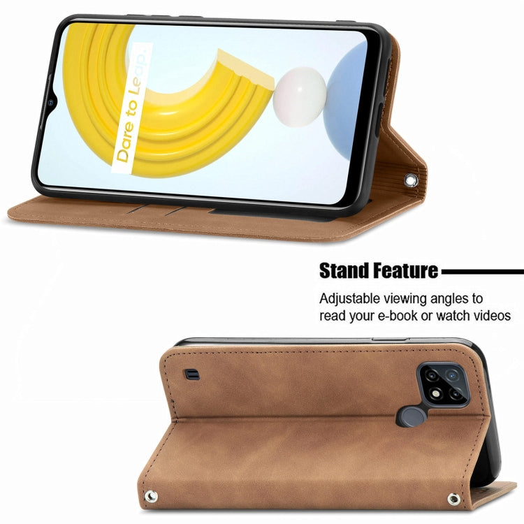 For OPPO Realme C21Y Retro Skin Feel Magnetic Horizontal Flip Leather Case With Holder & Card Slots & Wallet & Photo Frame