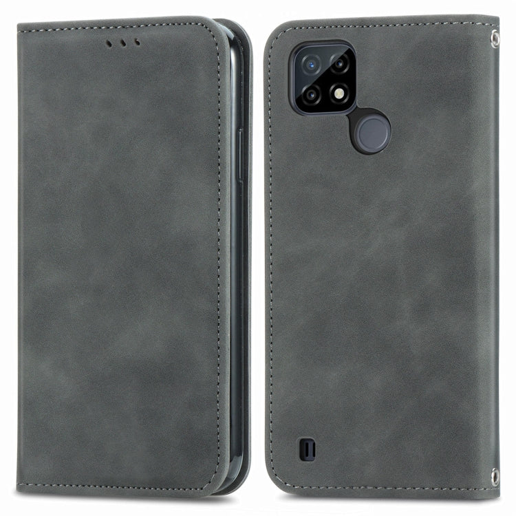 For OPPO Realme C21Y Retro Skin Feel Magnetic Horizontal Flip Leather Case With Holder & Card Slots & Wallet & Photo Frame