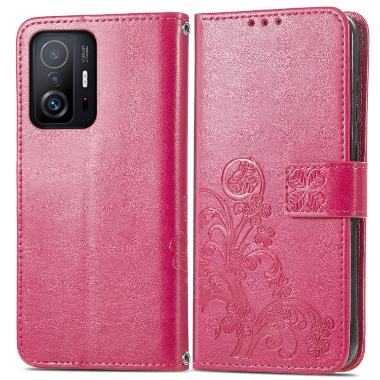 For Xiaomi Mi 11T / 11T Pro Four-leaf Clasp Embossed Leather Case with Lanyard & Card Slot & Wallet & Holder