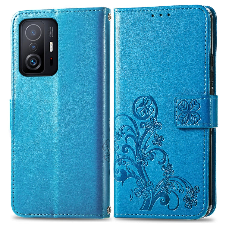 For Xiaomi Mi 11T / 11T Pro Four-leaf Clasp Embossed Leather Case with Lanyard & Card Slot & Wallet & Holder