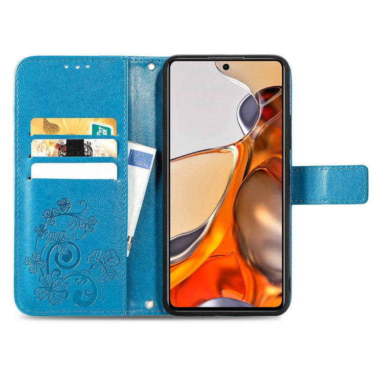For Xiaomi Mi 11T / 11T Pro Four-leaf Clasp Embossed Leather Case with Lanyard & Card Slot & Wallet & Holder