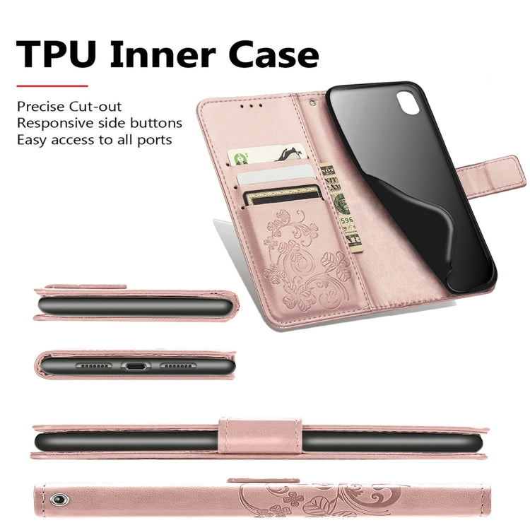 For Xiaomi Mi 11T / 11T Pro Four-leaf Clasp Embossed Leather Case with Lanyard & Card Slot & Wallet & Holder