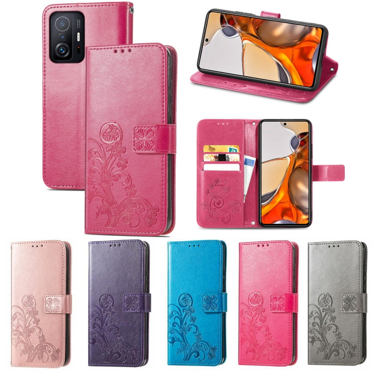 For Xiaomi Mi 11T / 11T Pro Four-leaf Clasp Embossed Leather Case with Lanyard & Card Slot & Wallet & Holder