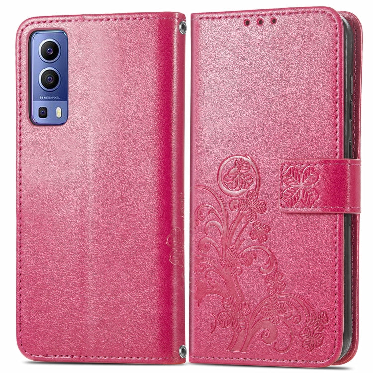 For vivo Y72 5G Four-leaf Clasp Embossed Leather Case with Lanyard & Card Slot & Wallet & Holder