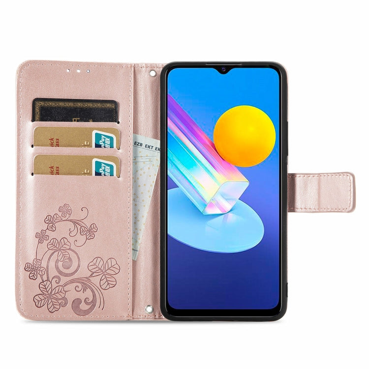 For vivo Y72 5G Four-leaf Clasp Embossed Leather Case with Lanyard & Card Slot & Wallet & Holder