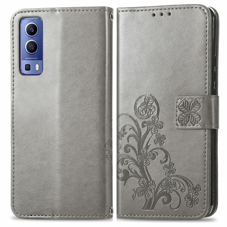 For vivo Y72 5G Four-leaf Clasp Embossed Leather Case with Lanyard & Card Slot & Wallet & Holder