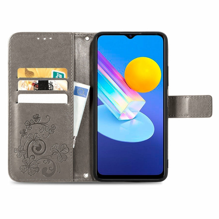 For vivo Y72 5G Four-leaf Clasp Embossed Leather Case with Lanyard & Card Slot & Wallet & Holder